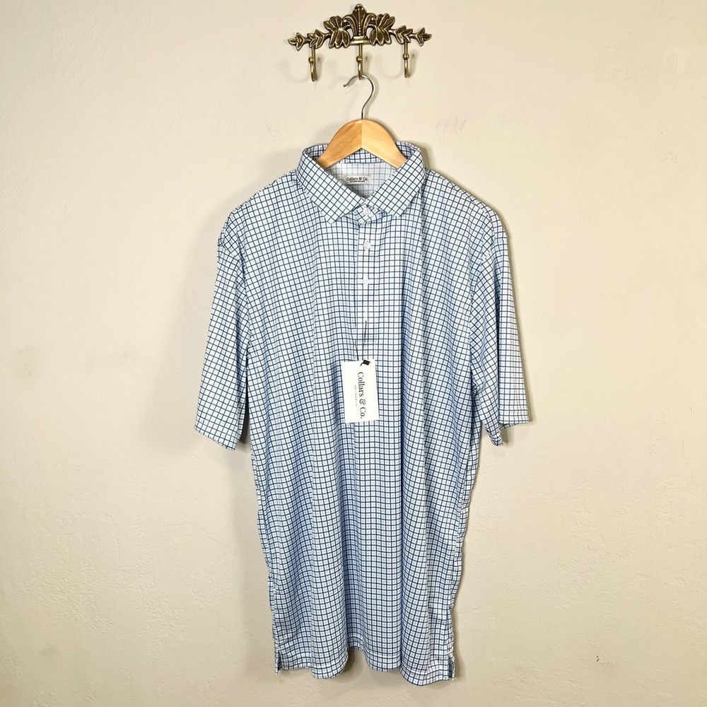 Calvin Klein Blue Check Short Sleeve Polo